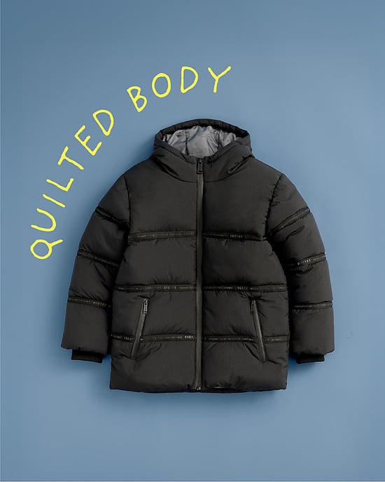 River Island Boys Puffer Coat Black Hooded Heavyweight - Image 4