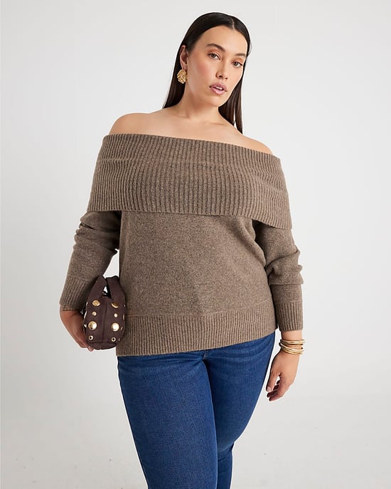 River Island Womens Jumper Brown Knitted Bardot - Image 1