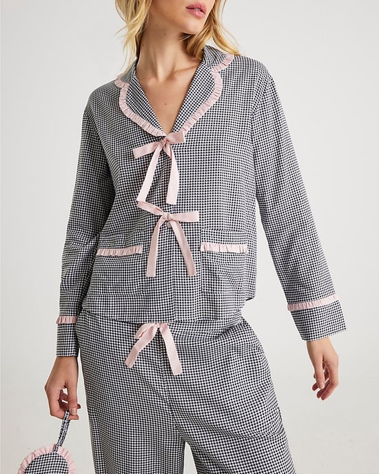 River Island Womens Pyjama Set Black Frill Collar Gingham - Image 4