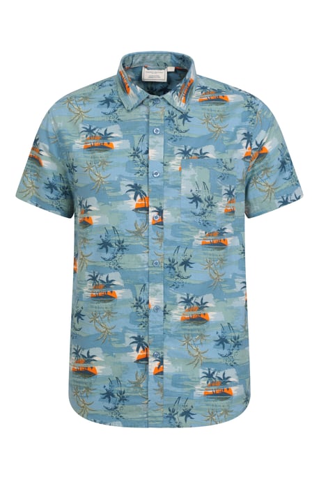 Tropical Printed Men's Short Sleeve Shirt 100% Cotton Chest Pocket Holiday Top Medium Blue - Image 5