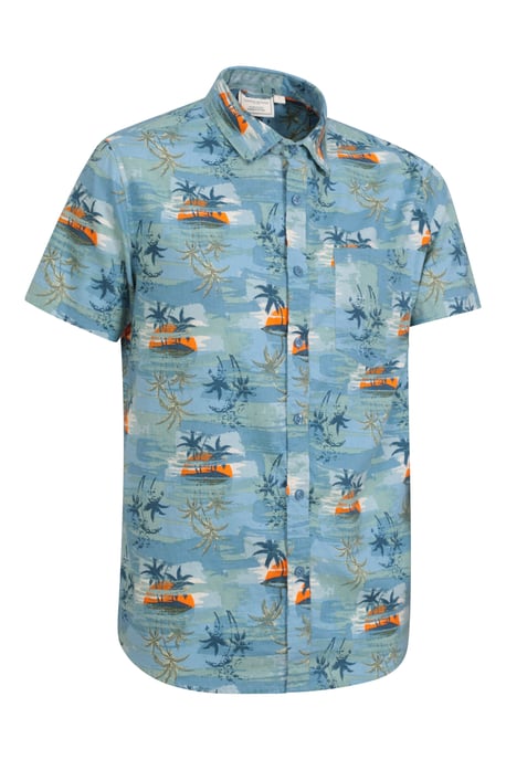 Tropical Printed Men's Short Sleeve Shirt 100% Cotton Chest Pocket Holiday Top Medium Blue - Image 6