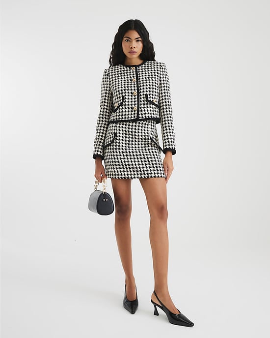 River Island Womens Mini Skirt Cream Tipped Dogtooth Boucle - Image 4
