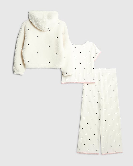 River Island Girls Hoodie Pyjama 3 Piece Set White Heart - Image 2