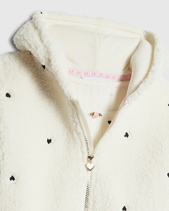 River Island Girls Hoodie Pyjama 3 Piece Set White Heart - Image 3