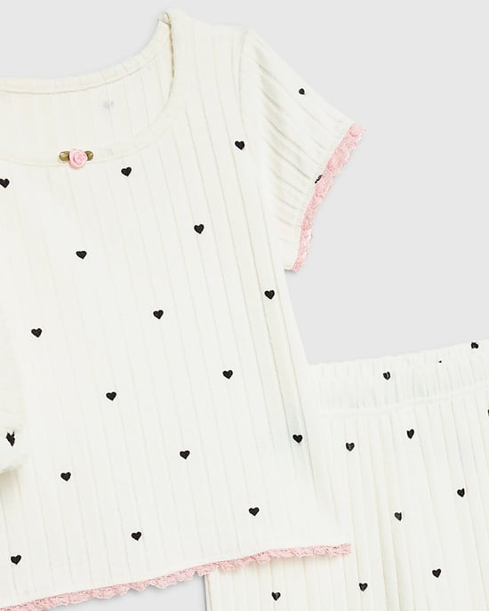 River Island Girls Hoodie Pyjama 3 Piece Set White Heart - Image 4