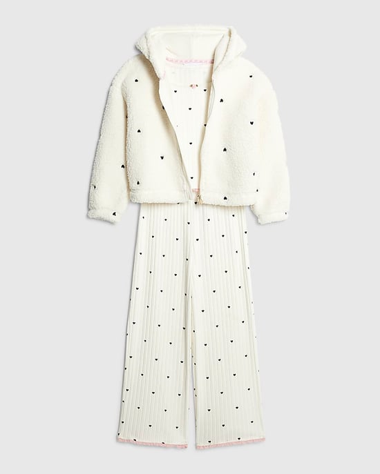 River Island Girls Hoodie Pyjama 3 Piece Set White Heart - Image 5