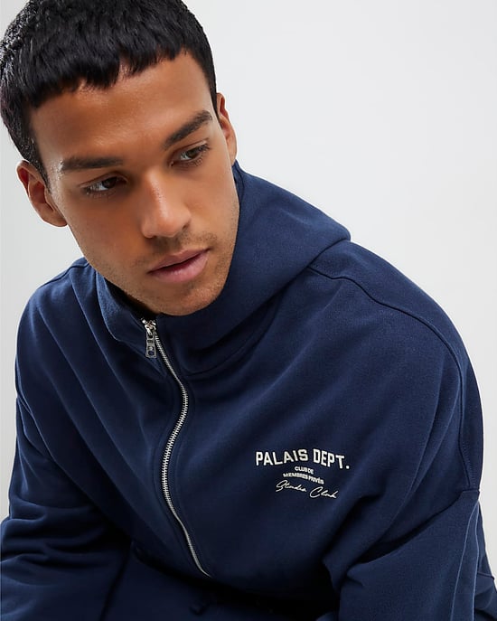 River Island Mens Hoodie Navy Oversized Fit Palais Zip Through - Image 2