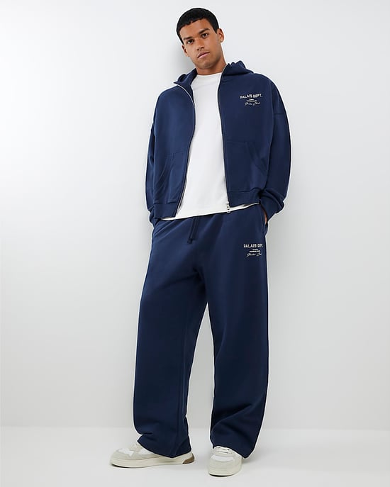River Island Mens Hoodie Navy Oversized Fit Palais Zip Through - Image 4
