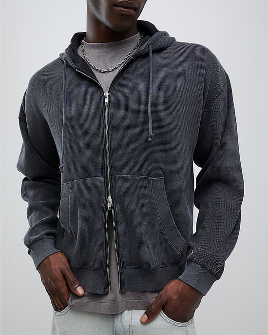 River Island Mens Hoodie Black Washed Zip Through - Image 3