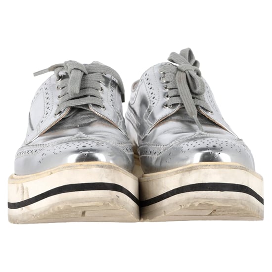 Prada Wingtip Oxford Platform Sneakers in Metallic Silver Leather - Image 2