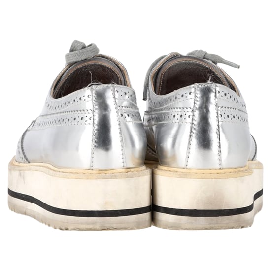 Prada Wingtip Oxford Platform Sneakers in Metallic Silver Leather - Image 5