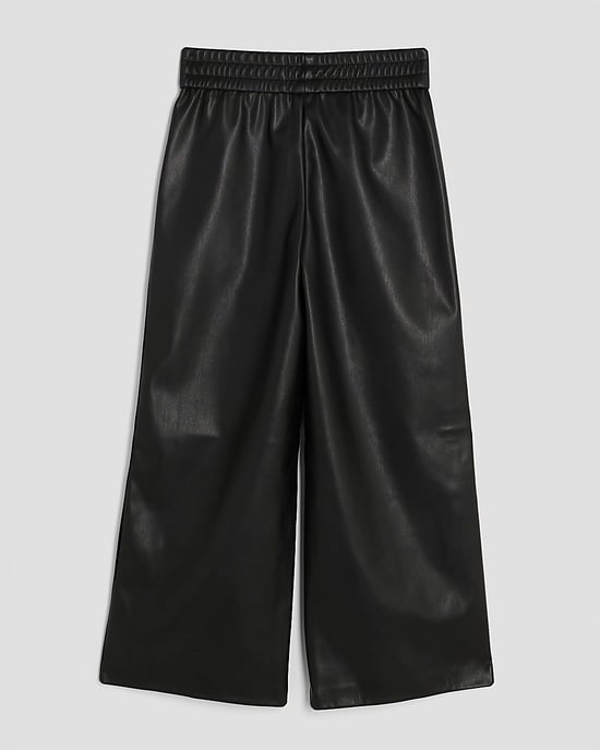 River Island Girls Trousers Black Faux Leather Stripe Wide - Image 2