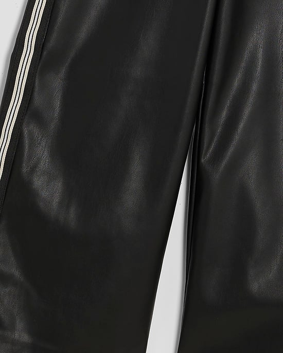 River Island Girls Trousers Black Faux Leather Stripe Wide - Image 4