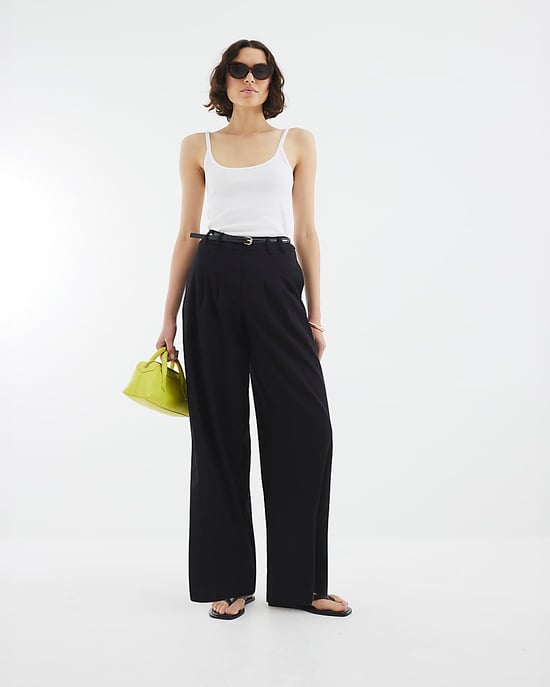 River Island Womens Wide Leg Trousers Black Belted - Image 1