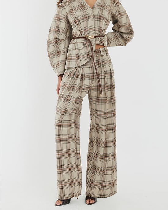 River Island Womens Wide Leg Trousers Beige Check - Image 2