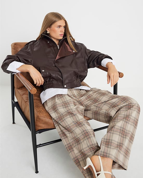 River Island Womens Wide Leg Trousers Beige Check - Image 3