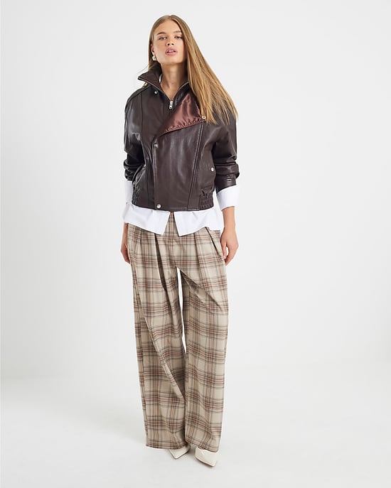 River Island Womens Wide Leg Trousers Beige Check - Image 4