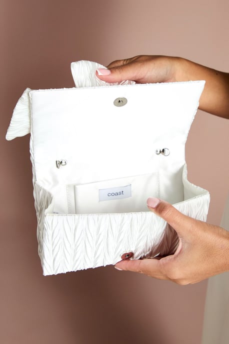 Bridal Chiara Satin Bow Detail Clutch Bag With Chain Strap - Image 3