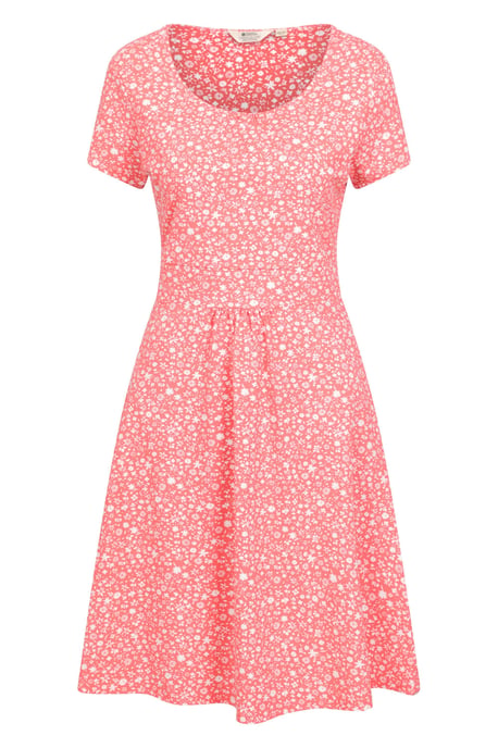 Orchid Patterned Women's UV Summer Dress with Side Pockets Holiday Beach Dress Red - Image 5