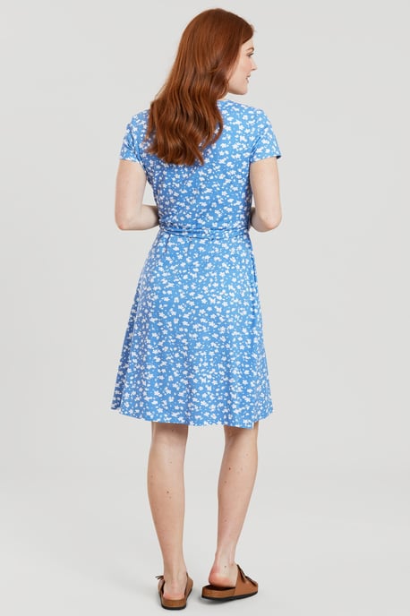 'Santorini' Women's Jersey Wrap Dress with Pockets Summer Comfy Outfit Blue - Image 2