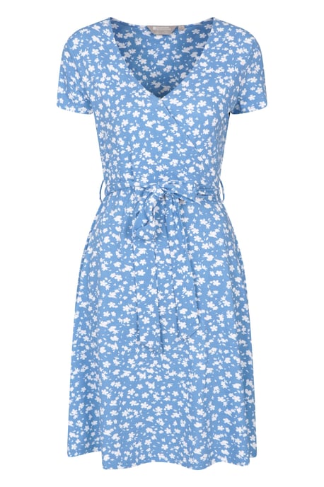 'Santorini' Women's Jersey Wrap Dress with Pockets Summer Comfy Outfit Blue - Image 3