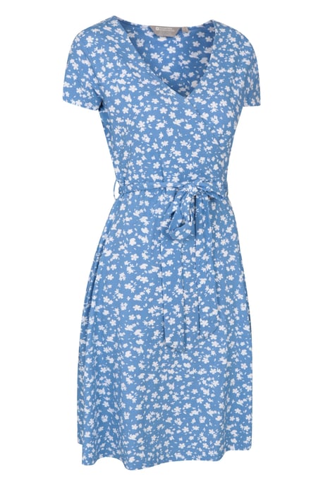'Santorini' Women's Jersey Wrap Dress with Pockets Summer Comfy Outfit Blue - Image 4