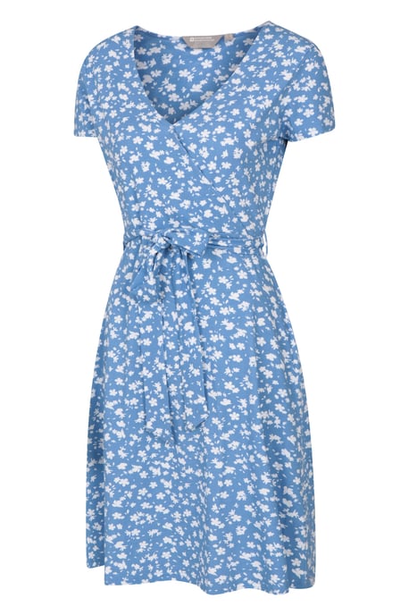 'Santorini' Women's Jersey Wrap Dress with Pockets Summer Comfy Outfit Blue - Image 6