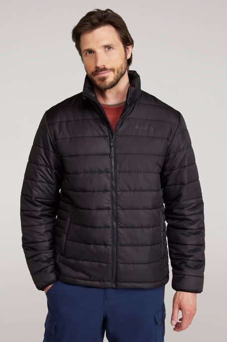 'Deaks' Men's Padded Jacket with Zipped Pockets Water Resistant Coat Black - Image 1