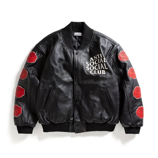 ASSC Petal to the Metal Leather Varsity Jacket in Black - Image 1