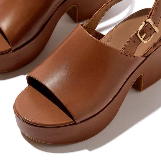 Fitflop Platfforms Heeled Backstrap Leather Women's Deep Tan Flip Flops - Image 5