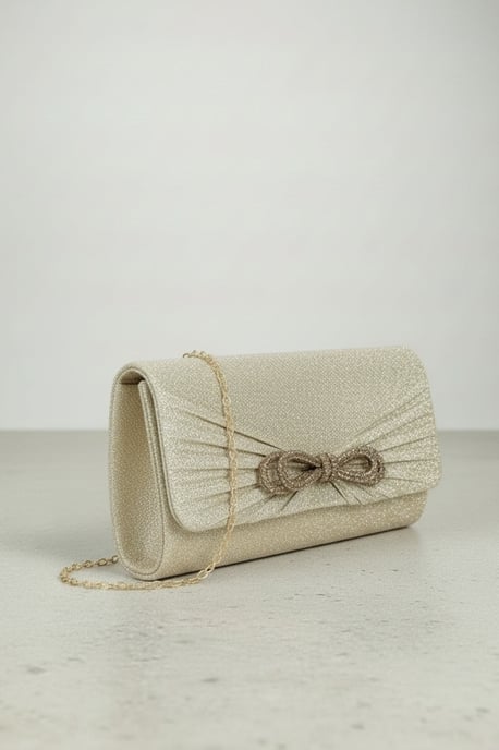Metallic Clutch with Diamante Bow - Image 2