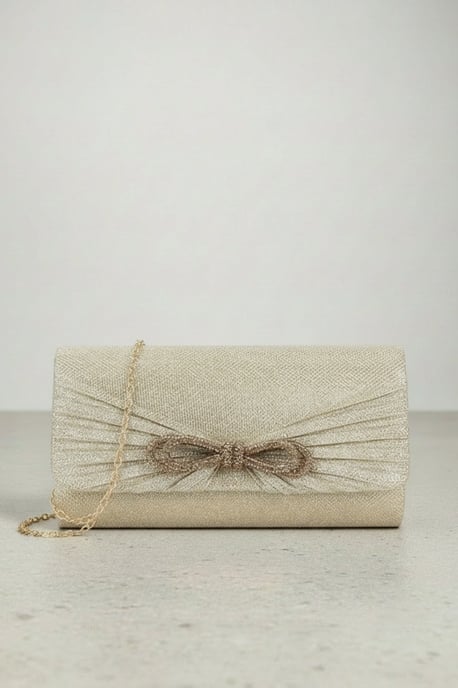 Metallic Clutch with Diamante Bow - Image 3