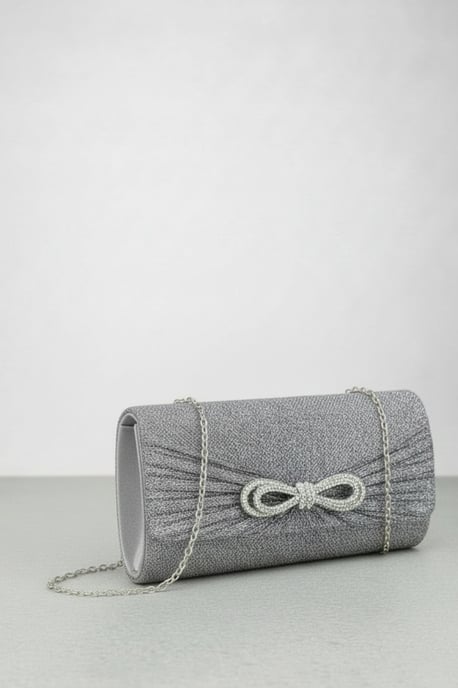 Metallic Clutch with Diamante Bow - Image 2