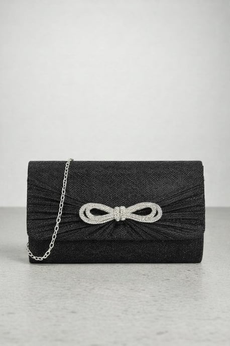 Metallic Clutch with Diamante Bow - Image 2