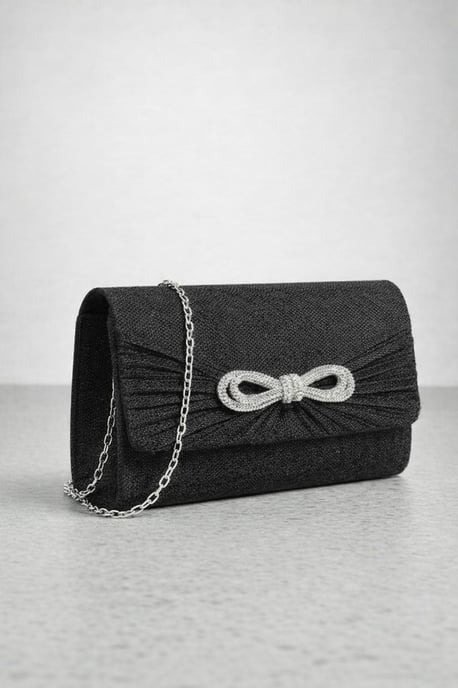 Metallic Clutch with Diamante Bow - Image 3
