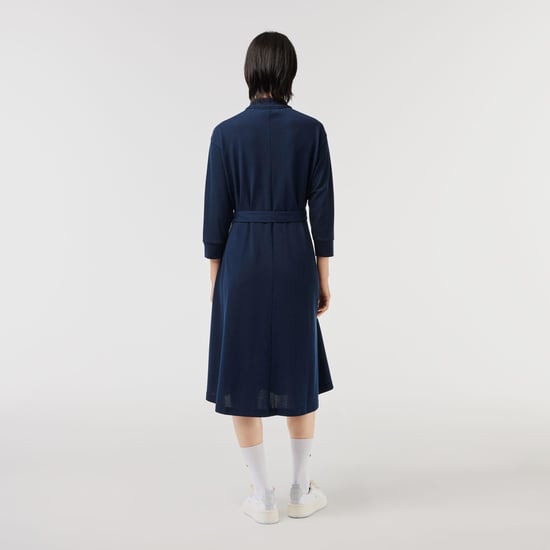 Women's Lacoste 3/4 Sleeve Pique Polo Dress in Navy - Image 2
