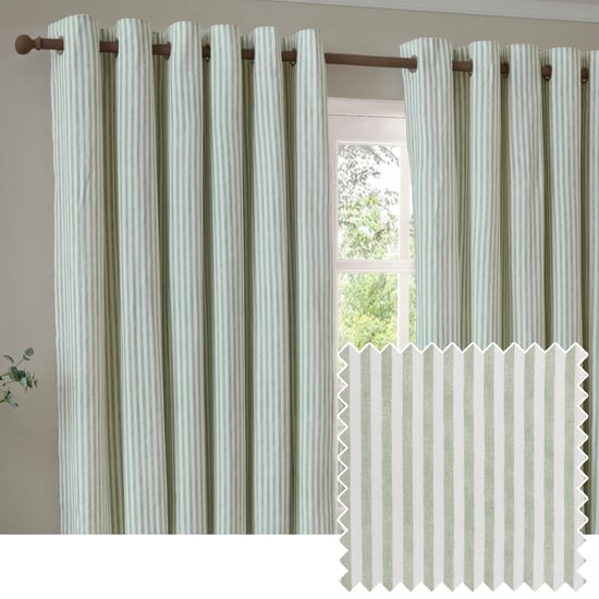 Yard Hebden 100% Cotton Eyelet Curtain Pair, Eucalyptus - Image 1