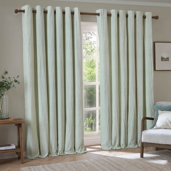 Yard Hebden 100% Cotton Eyelet Curtain Pair, Eucalyptus - Image 2