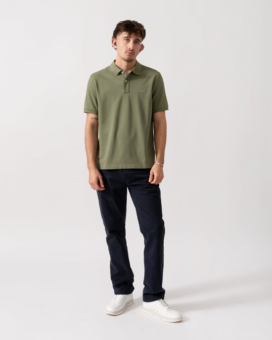379 Regular Fit Pique Polo in Khaki - Image 3