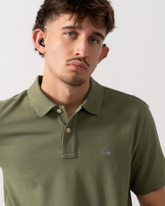 379 Regular Fit Pique Polo in Khaki - Image 4