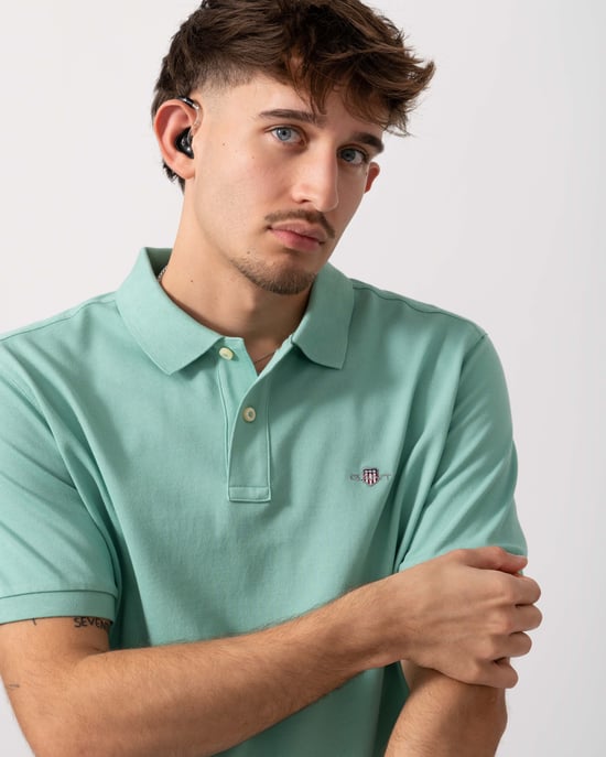 Short Sleeve Regular Fit Polo in Sage Green - Image 4