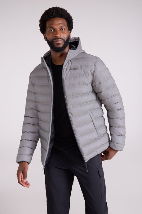 'Seasons' Men's Padded Jacket with Side Pockets Water Resistant Reflective Coat Silver - Image 2