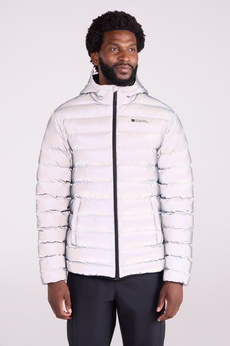 'Seasons' Men's Padded Jacket with Side Pockets Water Resistant Reflective Coat Silver - Image 4