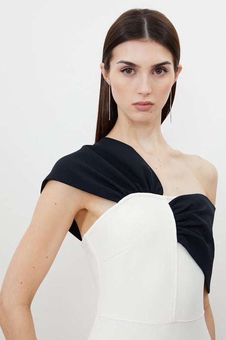 Figure Form Bandage Asymmetric Strap Knit Midi Dress - Image 2
