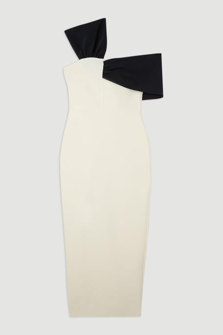 Figure Form Bandage Asymmetric Strap Knit Midi Dress - Image 4