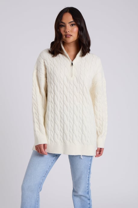 White Cable Zip Neck Jumper - Image 2