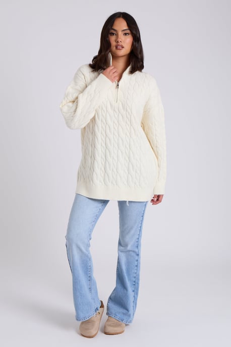 White Cable Zip Neck Jumper - Image 3