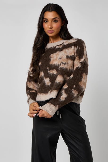 Brown Brushed yarn abstract print jumper - Image 2