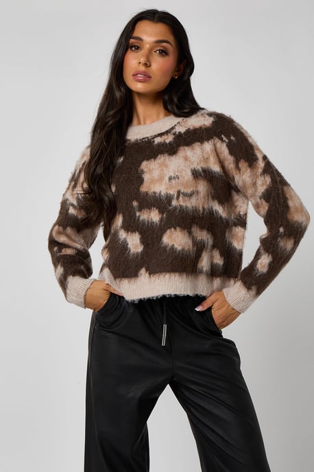 Brown Brushed yarn abstract print jumper - Image 3