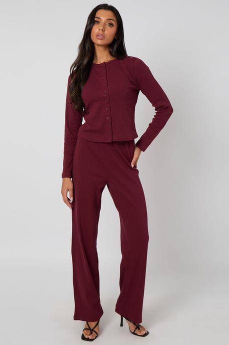 Burgundy Long Sleeved Button Front Top - Image 2